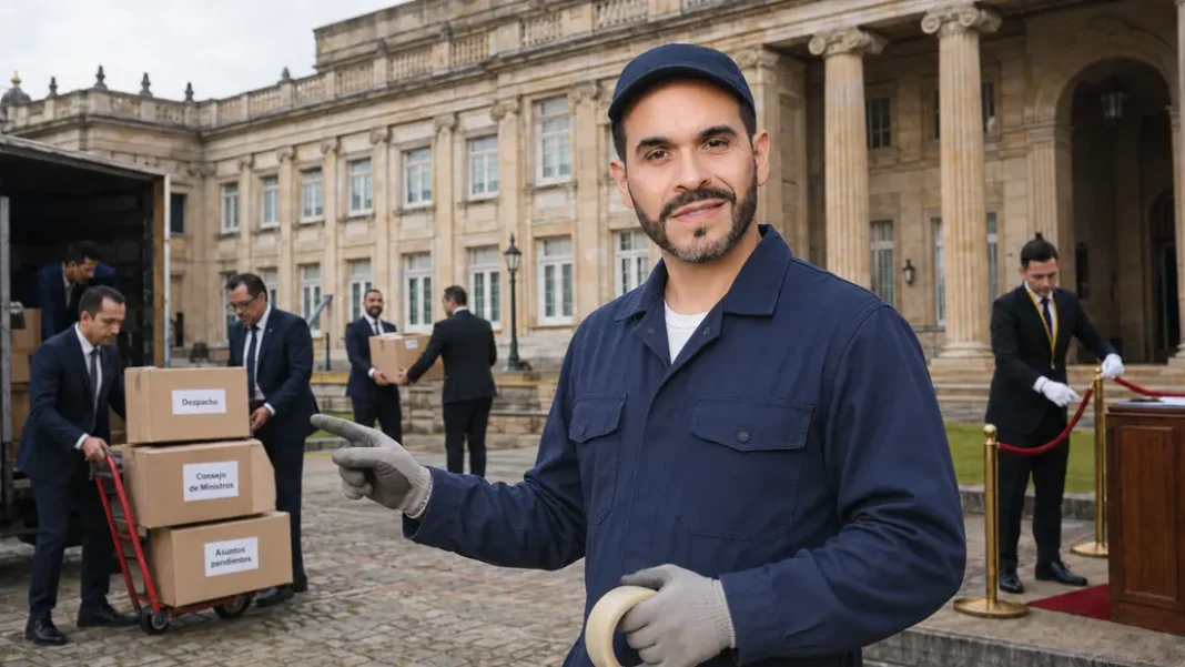 La Casa de Nariño será museo: el poder se muda Abelardo de la Espriella vestido como operario de mudanzas frente a la Casa de Nariño