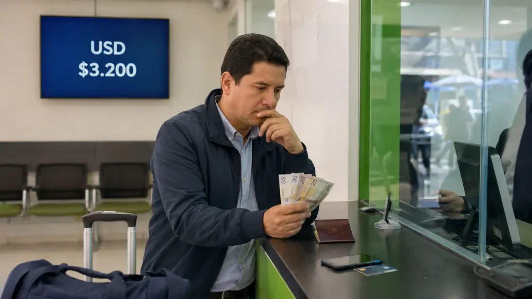 Persona evalúa comprar dólares frente a una casa de cambio en Colombia