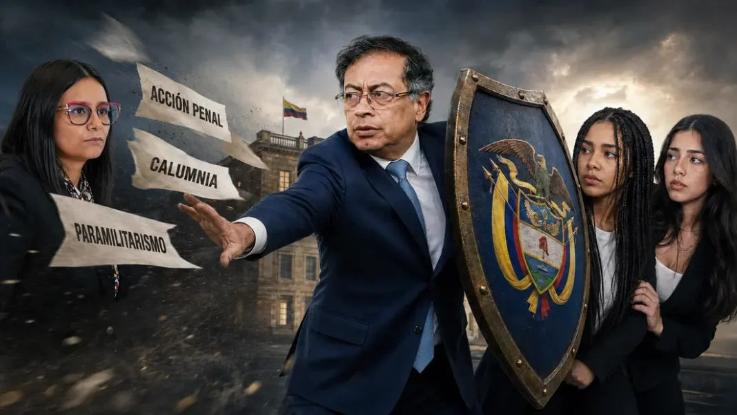 Petro descarga su furia contra Angie Rodríguez: la vincula con “herederos del paramilitarismo” y defiende a Guerrero y Muñoz Montaje editorial de Gustavo Petro frente a Angie Rodríguez mientras protege simbólicamente a Juliana Guerrero y Gabriela Muñoz