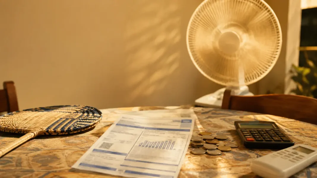 La tarifa de Air-e sube otra vez: así puede impactar el recibo de los hogares del Caribe Recibo de energía sobre una mesa junto a monedas, calculadora, abanico y ventilador en una vivienda del Caribe colombiano