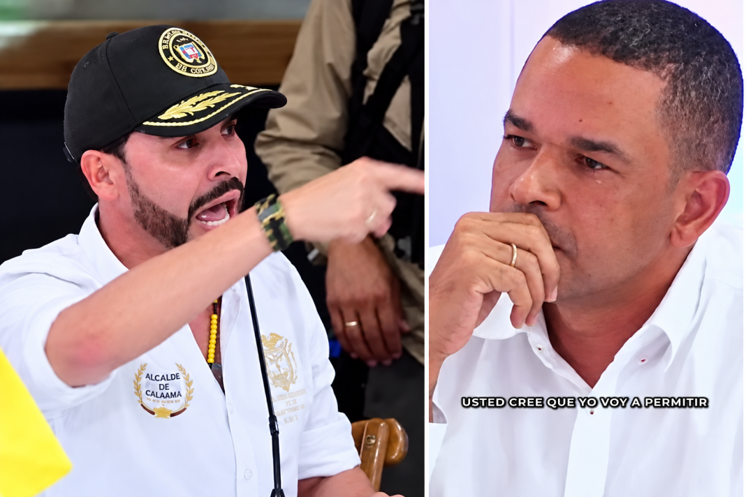 De la Espriella acusa a Yahir Acuña y promete blindar recursos de Sincelejo; el alcalde responde Composición dividida con Abelardo de la Espriella durante una intervención y Yahir Acuña en primer plano